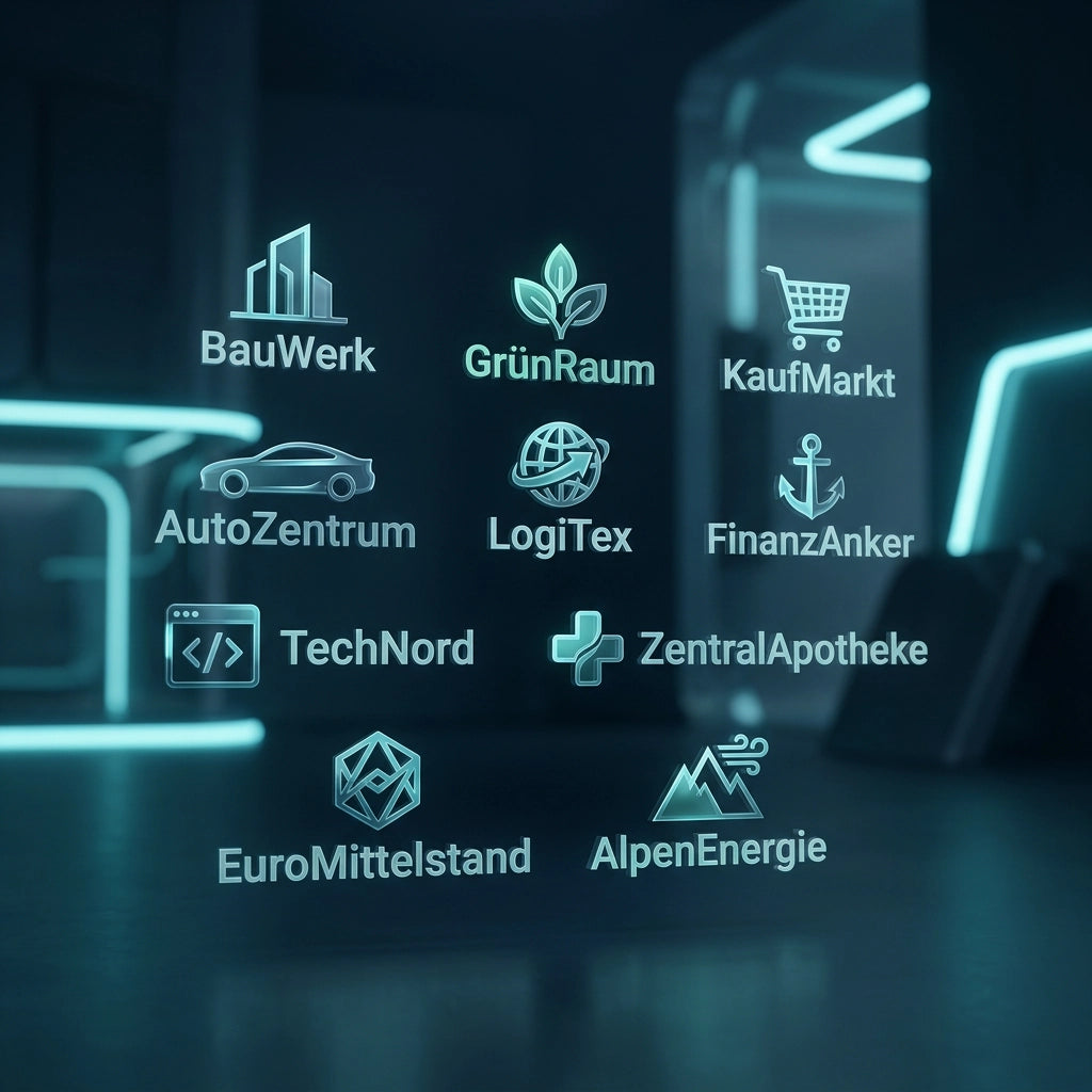 Übersicht fiktiver Kunden-Logos aus verschiedenen B2B-Branchen zur Veranschaulichung der flexiblen QSO White-Label-Bestellsoftware.