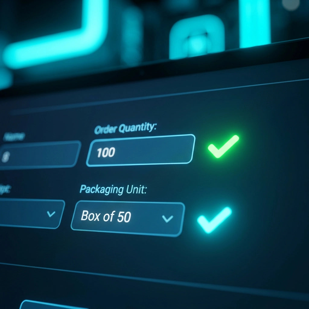 Automatische Prüfung von Verpackungseinheiten und Bestellmengen im QSO Bestellsystem zur Vermeidung von Fehlbestellungen.